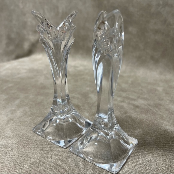 MIKASA Slovenia Lead Crystal Candlestick Art Deco Holder 5 1/2" SET of 2 - Picture 5 of 9
